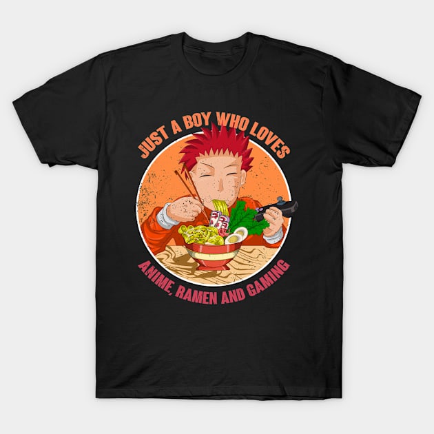 Japanimation Boy Gaming Ramen Noodles Anime T-Shirt by ShirtsShirtsndmoreShirts